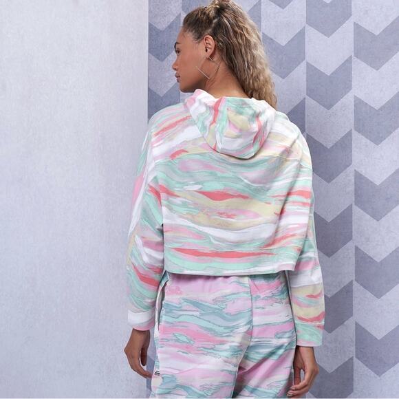 ADIDAS WOMEN'S CROPPED TREFOIL HOODIE SHERBERT RAINBOW  ~SIZE SMALL - Picture 2 of 10